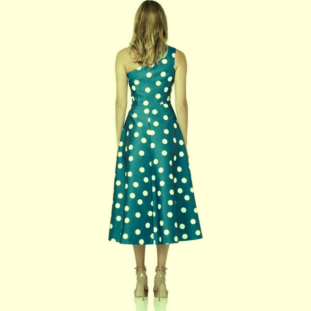 Kay Unger Persian Blue White Victoire One-Shoulder Mikado Cocktail Dress - Picture 5 of 6